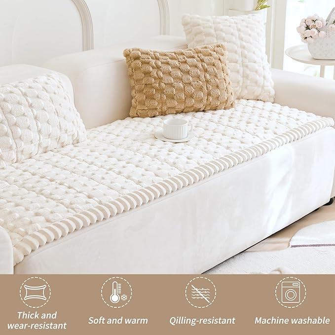 Couch Cover for Dogs Washable,Non Slip Fuzzy Durable Couch Covers for 3 Cushion Sofa Pet Friendly Sofa Cover Dog Thick Soft Slipcovers Protector Couches Mat Bed (Beige, 27.6" x 70.9"/70 x 180cm)