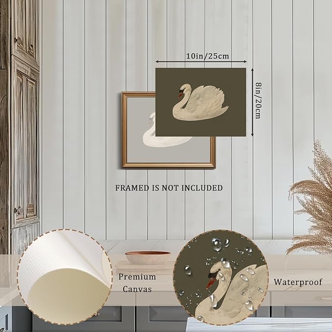 Vintage Swan Canvas Wall Art - Vintage Swan Canvas Oil Painting for Bathroom Wall Decor, Classical Animal Framed Art For Vintage Home Decor Aesthetic - 8" X 10" - Unframed