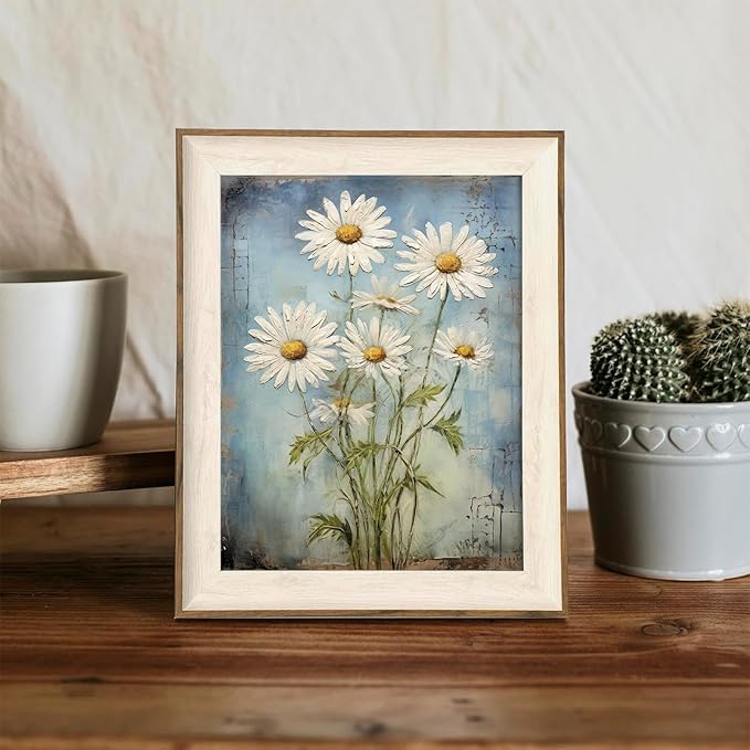 XOCUUI Unframed Wall Art For Bedroom DéCor Farmhouse Floral Canvas Wall Art White Daisy Wall Picture Daisy Canvas Print Neutral Artwork for Home Living Room Bedroom Office 8x10