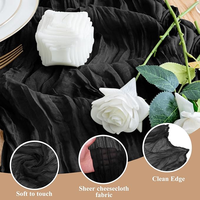 Wokceer Cheesecloth Table Runner 2Pack 10FT Black Christmas Boho Gauze Cheese Cloth Table Runner for Party Easter Rustic Sheer Table Runners for Baby Bridal Shower Wedding Table Decor