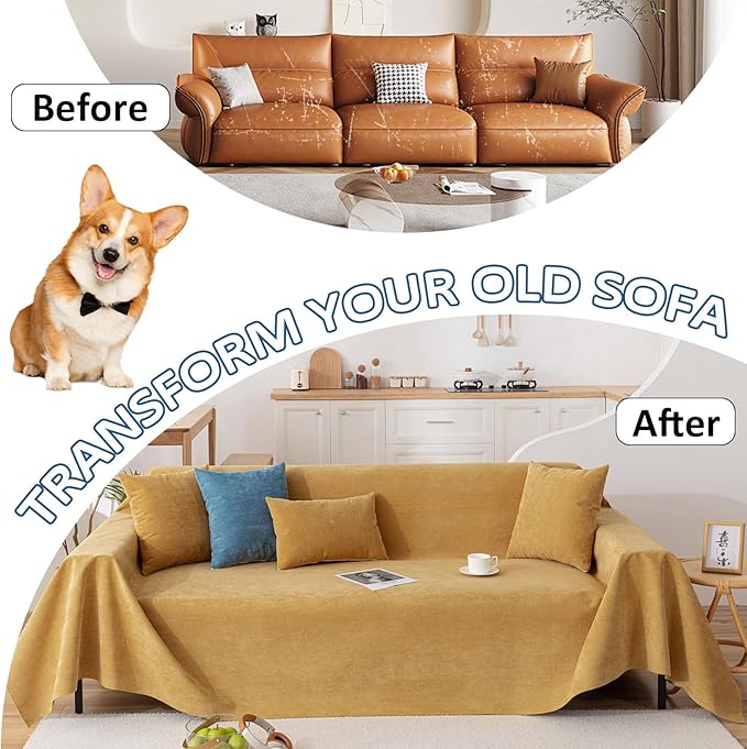 VClife Couch Covers Anti Scratch Sofa Covers for 2 Cushion Couch Sofa, Waterproof Pet Couch Cover for Dog Cat, Washable Couch Slipcover Modern Yellow Sofa Cover Throw Furniture Protector, 71"X102"