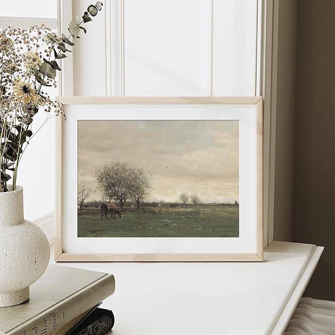 XOCUUI Vintage Landscape Canvas Wall Art, Vintage Classical Rural Hill Prints, The Vast Grassland Classic Wall Prints Modern Farmhouse Bathroom Office Decor - 8x10in Unframed