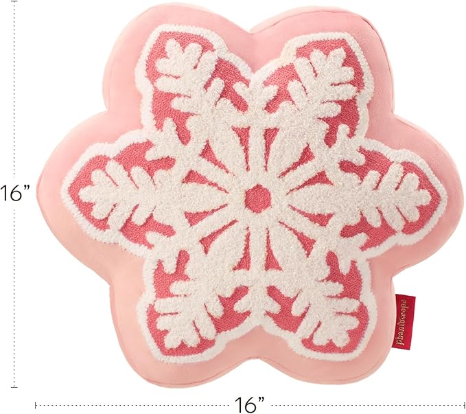 Phantoscope Merry Christmas Snowflake Shaped Throw Pillow, Velvet Xmas Embroidered Snowflake Pillow Decorative Christmas Cushion Pillow for Couch Living Room Bed, Pink, 16 x 16 inches