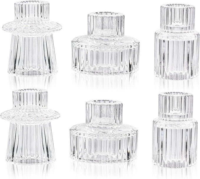 WELLIFE Candlestick Holders-Glass Candle Holder, Clear - Set of 6 for Wedding, Party & Table Centerpiece Decor