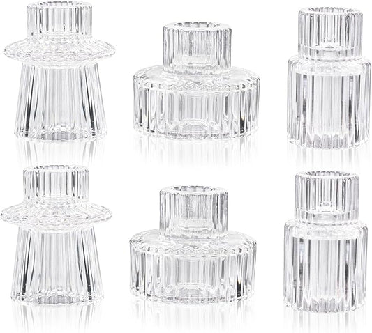 WELLIFE Candlestick Holders-Glass Candle Holder, Clear - Set of 6 for Wedding, Party & Table Centerpiece Decor