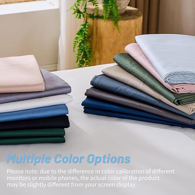 MEISHANG 1000 Thread Count Cotton Sheets King Size - 100% Egyptian Cotton, Sateen Weave, Soft & Breathable, Oeko-Tex Certified, 16" Deep Pockets - 4 Piece (King, Light Blue)