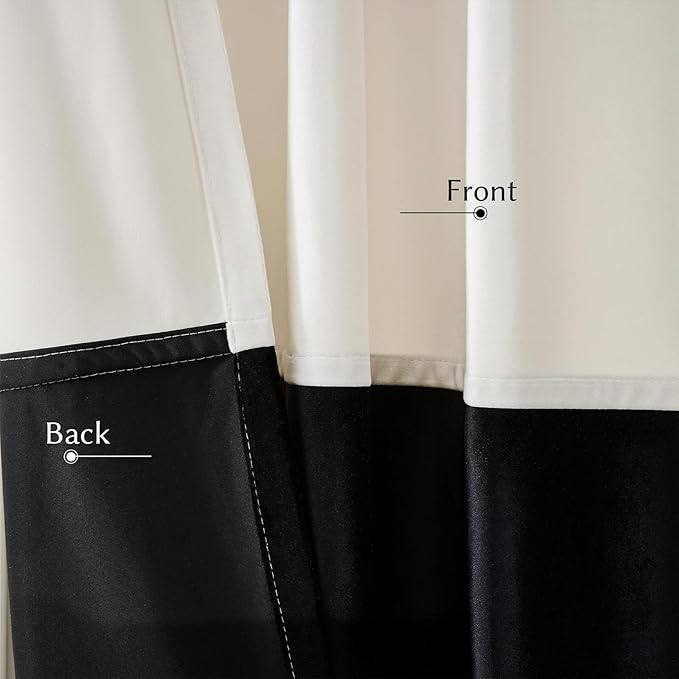 Velvet Curtains 84 inches Long for Living Room Cream Ivory Black,2 Panels Blackout Curtains Modern Color Block Back Tab Rod Pocket Soundproof Drapes for Bedroom Window Decor