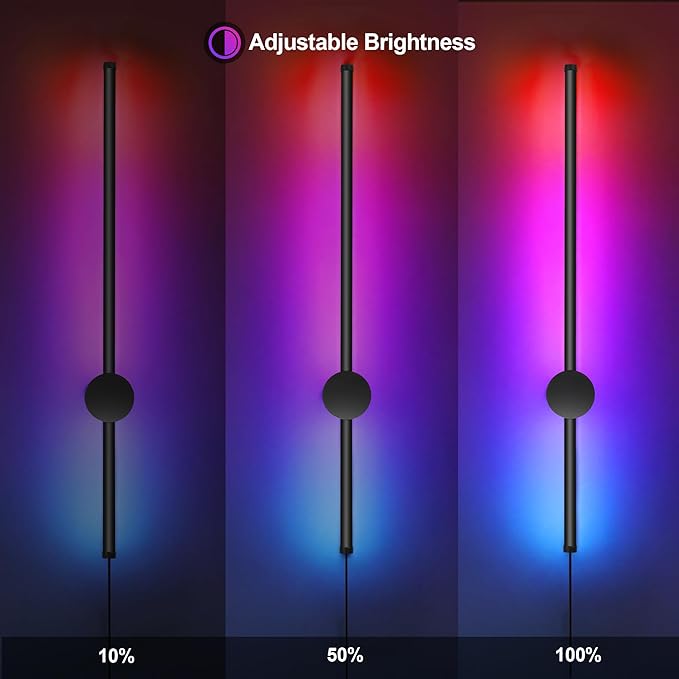 RGB LED Wall Sconces Set of Two with Remote, 15 Color Modes, Dimming, DIY 180° Rotate, Black Plug in Wall Sconces with Warm Light, Dynamic Multicolor Ambience Lights, Plug in Wall Light, 23.6 Inches