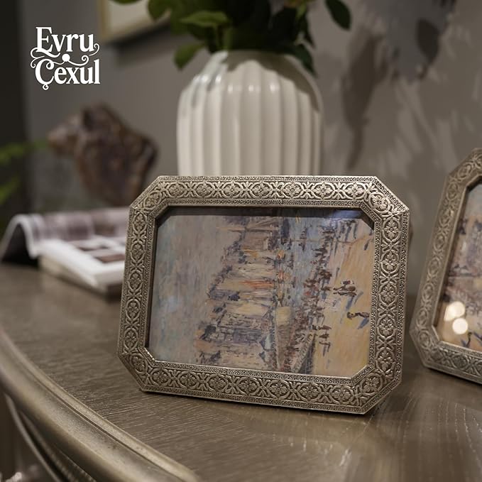 5x7 Vintage Picture Frames - 5 x 7 Picture Frame Antique, Ornate Silver Frames 5 x 7, Small 5x7 Picture Frame Wall Hanging For Home Decor