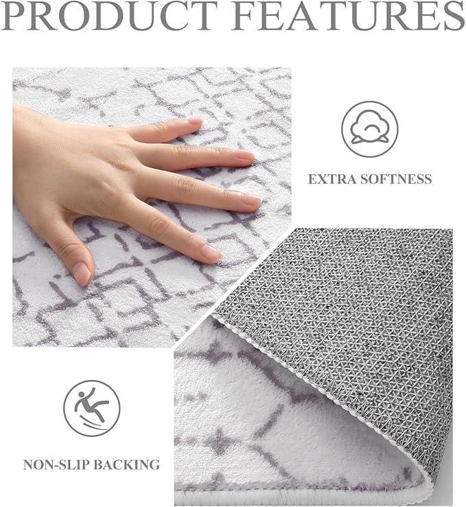 Lahome Moroccan Door Rugs for Entryway Indoor 2x3 Non-Slip Washable Front Door Mat Stain Resistant Untra-Thin Grey White Small Kitchen Rug, Geometric Inside Door Mats for Home Entrance Bathroom Sink