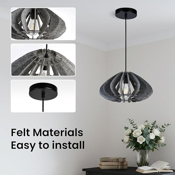 Pendant Light with Felt Lampshade, Modern Hanging Lamp Fixture, DIY Acoustic Pendant Light Chandeliers for Kitchen Island, Living Room, Dining Room, Bedroom, Office (D15.7"x8.3")