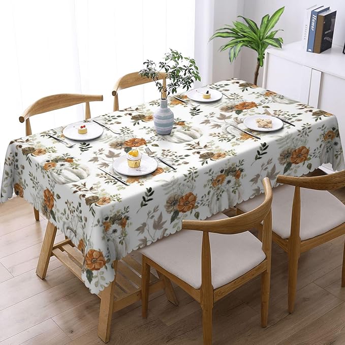 Fall Tablecloth for Dining Tables,Pumpkin Maple Leaves Rectangle Tablecloths Reusable Tabletop Decoration Holiday Thanksgiving Autumn Harvest Table Cover for Kitchen,Party,Picnic,54x72Inch