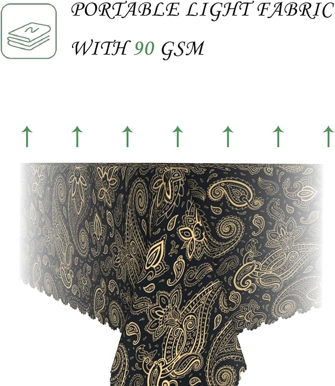70x120 Inch Paisley Rectangular Tablecloth Black Golden Western Flower Table Cloth Bohemian Washable Durable Table Cover for Dining Banquet Farmhouse Decor