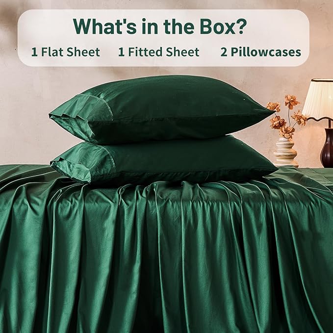 MEISHANG Extra Deep Pocket Cotton Sheets King Size - 100% Egyptian Cotton 1000 Thread Count - Fits 18"-24" in Deep Mattress,Oeko-Tex Certified, Soft & Breathable - 4 Piece (King, Dark Green)