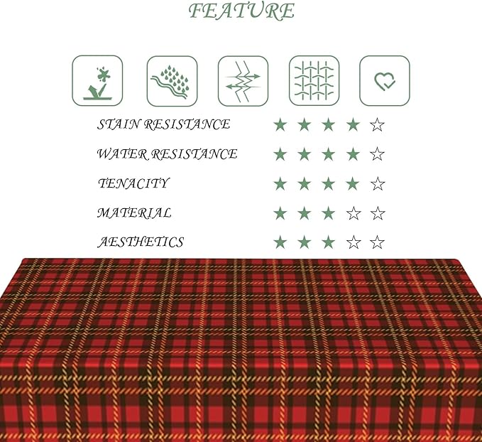54x78 Inch Christmas Theme Rectangle Tablecloth Red Plaid Winter Folklore Table Cloth Washable Durable Table Cover for Kitchen Dining Banquet Ugly Christmas Sweater Party Decor
