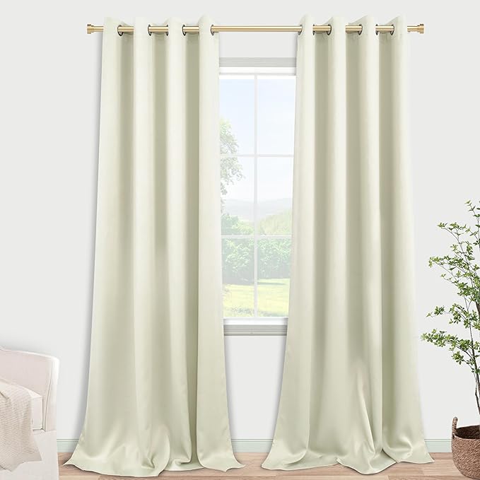 102 Inch Extra Long Curtains for Bedroom Living Room,Blackout Room Darkening Grommet Thermal Thick Luxury Curtain Drapes for Sliding Glass Patio Doors,Set 2 Two Panels,102 In Length,Ivory/Cream Beige