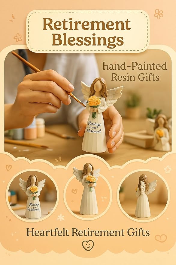 Retirement Angel Figurine, Hand-Painted Resin Keepsake with Yellow Rose – “Blessings on Your Retire ment” Figure, 5.4" Desk Mantel Décor Thoughtful Gift for Coworker Teacher Nurse Women (Retirement)