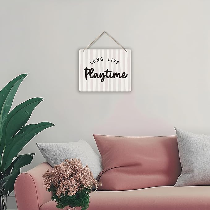Udinaz Boho Kids Playroom Hanging Sign, Playroom Wall Decor, Long Live Playtime Hanging Wood Plaque Decor for Boys Kids Nursery Bedroom Play Room Wall Door Decorations