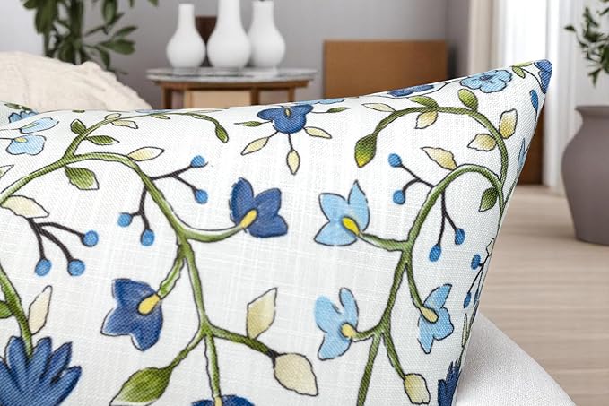 Zea Garden Printed Decorative Lumbar Accent Throw Pillow Cover - Decor for Living Room, Sofa, Chair, Patio, Car, Balcony, Bench, Porch, Nursery, Office, Bedroom - 14x24 Inches, Blue