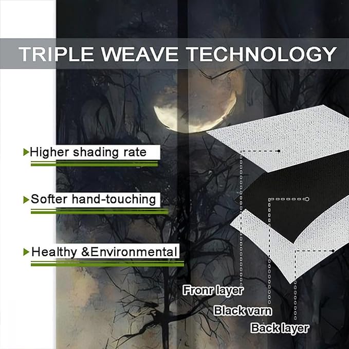 Gothic Halloween Crow Blackout Window Curtains, Black Birds Crow Crow Black Dark Decor Window Drapes, for Home Bedroom Living Room 31.5(W)*72(L) 2 Panels