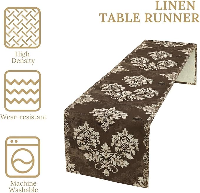 Moroccan Damask Table Runner, Oriental Classical Damask Inspired Abstract Bird Pattern Table Runner for Kitchen Dining Weddings Party Decor 13x36in