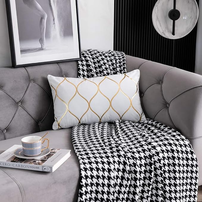Gold Velvet Throw Pillow Covers Off White: 2 Pack 12x20 Inch Rectangular Decorative Pillow Cases for Bedroom Sofa Couch Living Room
