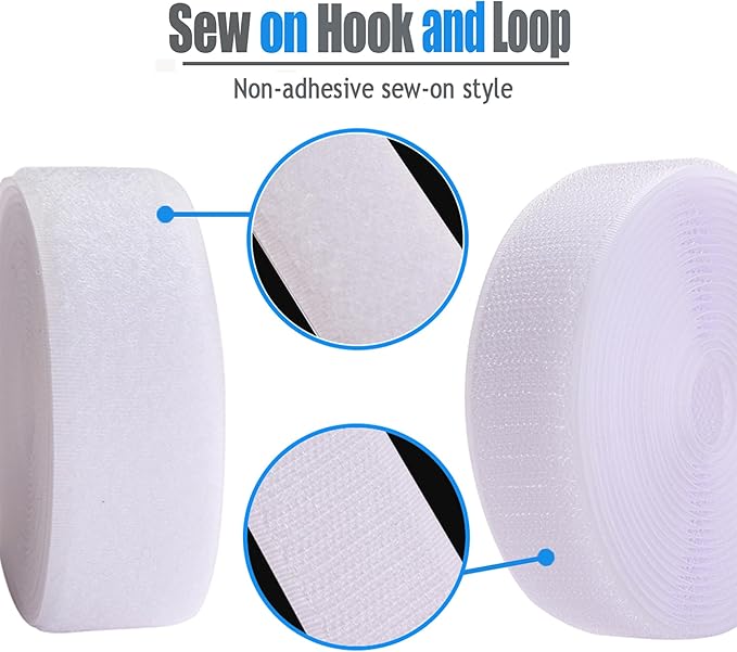 Sew on Hook and Loop Style 4 Inch Non-Adhesive Back Nylon Strips Fabric Fastener Non-Adhesive Interlocking Tape White,3 Yard