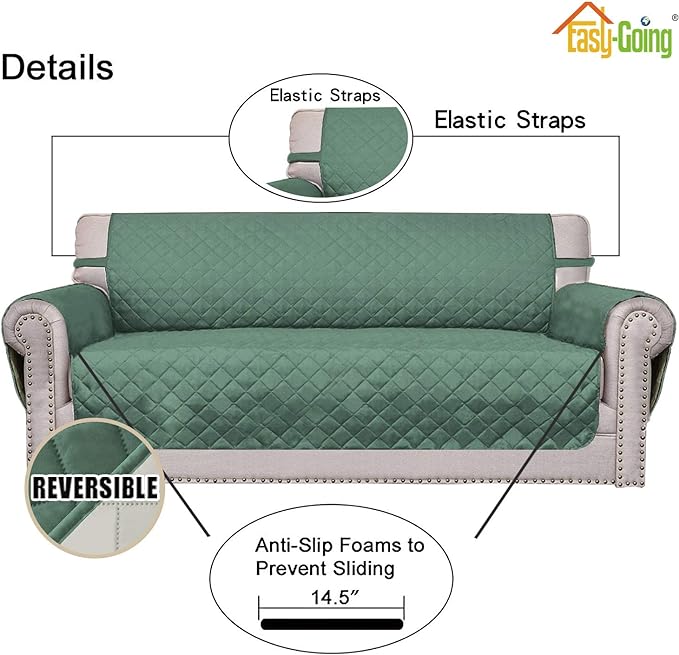 Easy-Going Reversible Oversized Couch Cover for 3 Cushion Couch Sofa Cover for Dogs Water Resistant Furniture Protector Cover with Foam Sticks for Pet Cat (Oversized Sofa, Cyan/Ivory)
