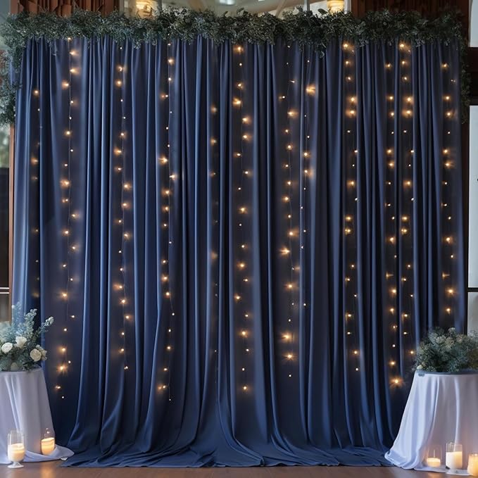 30ft x 10ft Wrinkle Free Navy Blue Backdrop Curtains for Parties, 6 Panels 5x10ft Silky Polyester Photo Backdrop Drapes for Wedding Birthday Graduation Photography Party Background Stand