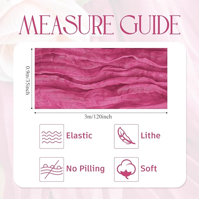 Wokceer Cheesecloth Table Runner 3Pack 10FT Deep Pink Boho Gauze Fall Thanksgiving Cheese Cloth Table Runner for Party Long Rustic Sheer Table Runners for Baby Bridal Shower Wedding Easter Table Decor