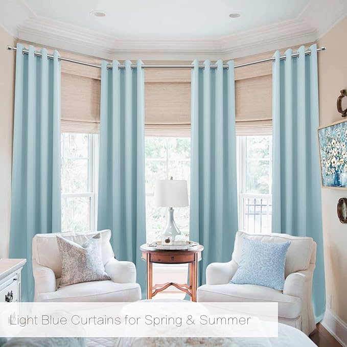 KOUFALL 108 Inch Curtains 2 Panel Set,Floor to Ceiling Room Darkening Extra Long Living Room Curtains 108 Inches Long,Light Blue