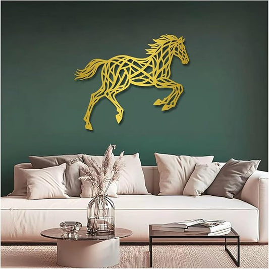 Geometric Horse And Tree Wall Art, Metal Wall Art Decor Plaque, Bedroom Living Room Geometric Art Decor,Wall Hangings(Gold,60x58cm/24x23in)