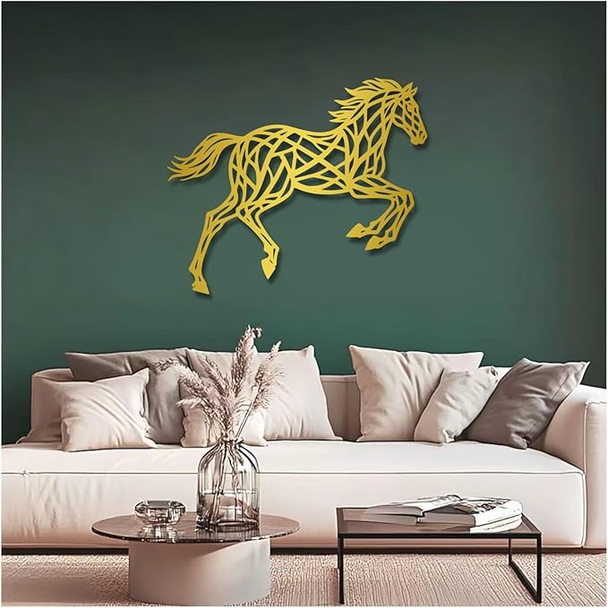 Geometric Horse And Tree Wall Art, Metal Wall Art Decor Plaque, Bedroom Living Room Geometric Art Decor,Wall Hangings(Silver,80x78cm/31x31in)