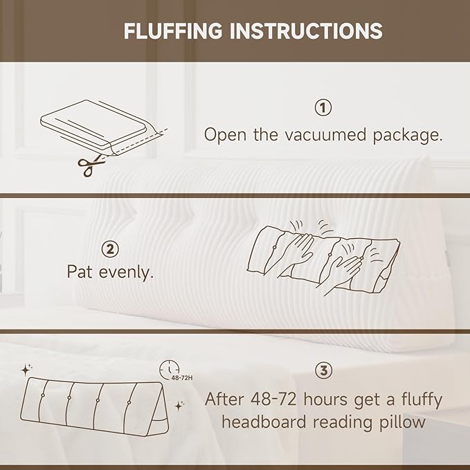 Z-hom Twin Headboard Pillow, Triangular Wedge Reading Pillow for Bed or Sofa, Ergonomic Backrest Cushion for Sitting Up, Reading or Relaxing, with Side Pocket，Removable Washable Cover,Beige Cream