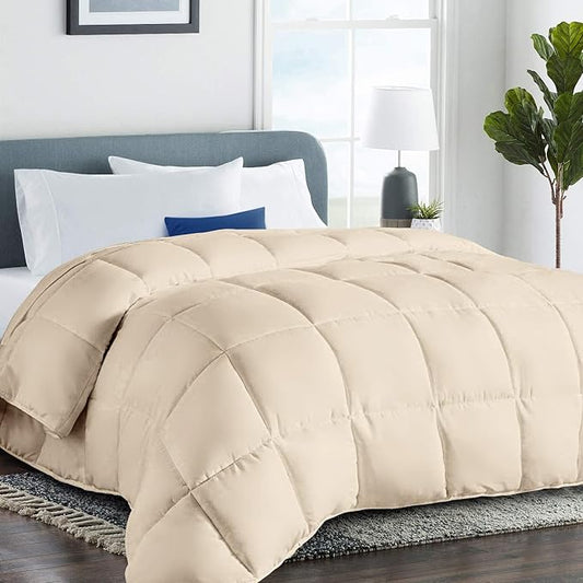 COHOME Quilted Full Size Comforter - All-Season Down Alternative Duvet Insert - Luxury Hotel Soft Breathable Beige Comforter with Anti-Clump Tech & 8 Tabs- Reversible - Gift for Women & Men （82"x86"）