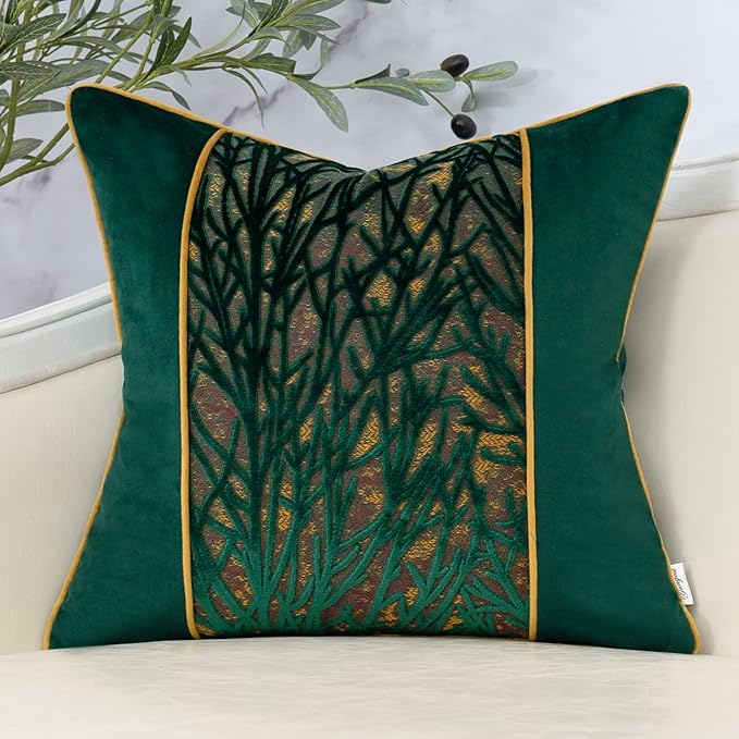 Yangest Green Twigs Throw Pillow Cover Velvet Branches Velvet Cushion Case Neutral Pillowcase for Sofa Couch Bedroom Living Room Home Decor,18x18 Inch