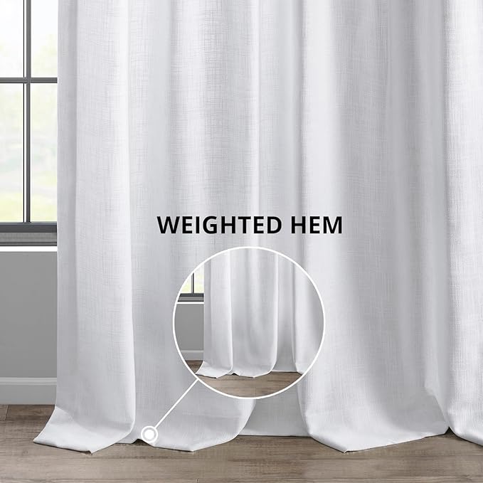HPD Half Price Drapes Heavy Faux Linen Light Filtering Curtains for Bedroom 96 Inches Long (1 Panel) - Rod Pocket Curtains for Living Room - Window Curtains Home Decor - 50 X 96, Rice White
