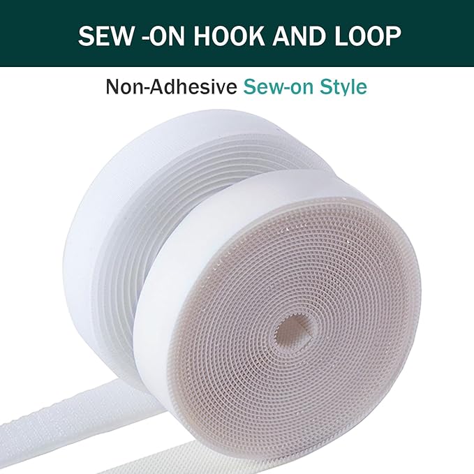 Sew on Hook and Loop Strips 1-1/2in x 3yd | Easy to Sew | Excellent Grip | Non-Adhesive Back Nylon Strips Fabric Fastener Non-Adhesive Interlocking Tape for Clothing Sewing Crafts and DIY, White