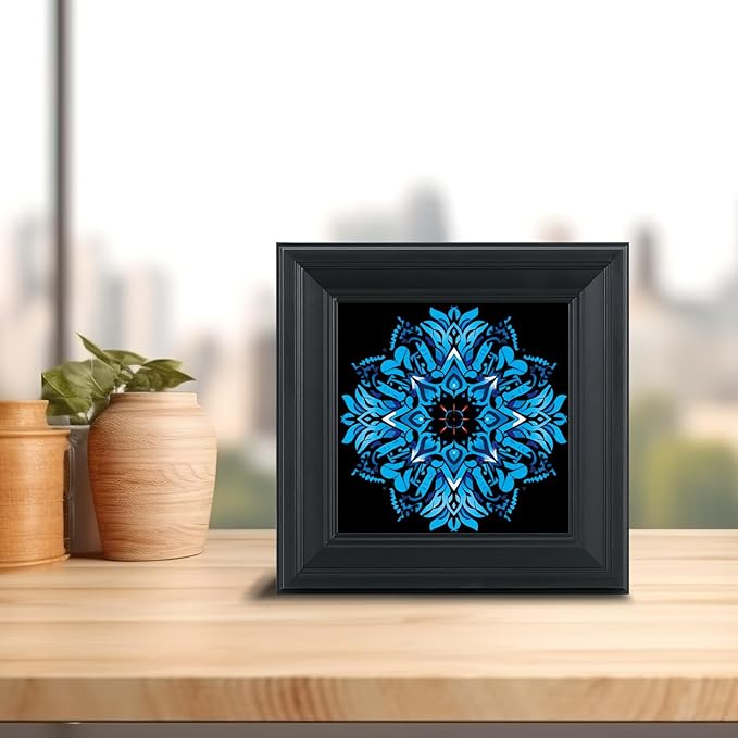Brivoria Mandala Wall Art Home Decor, Blue Azure Mandala Artwork with Layered Frame Design, Modern Spiritual Accent for Bedroom Yoga Room Study or Meditation Space, Wall and Tabletop Display, 12x12