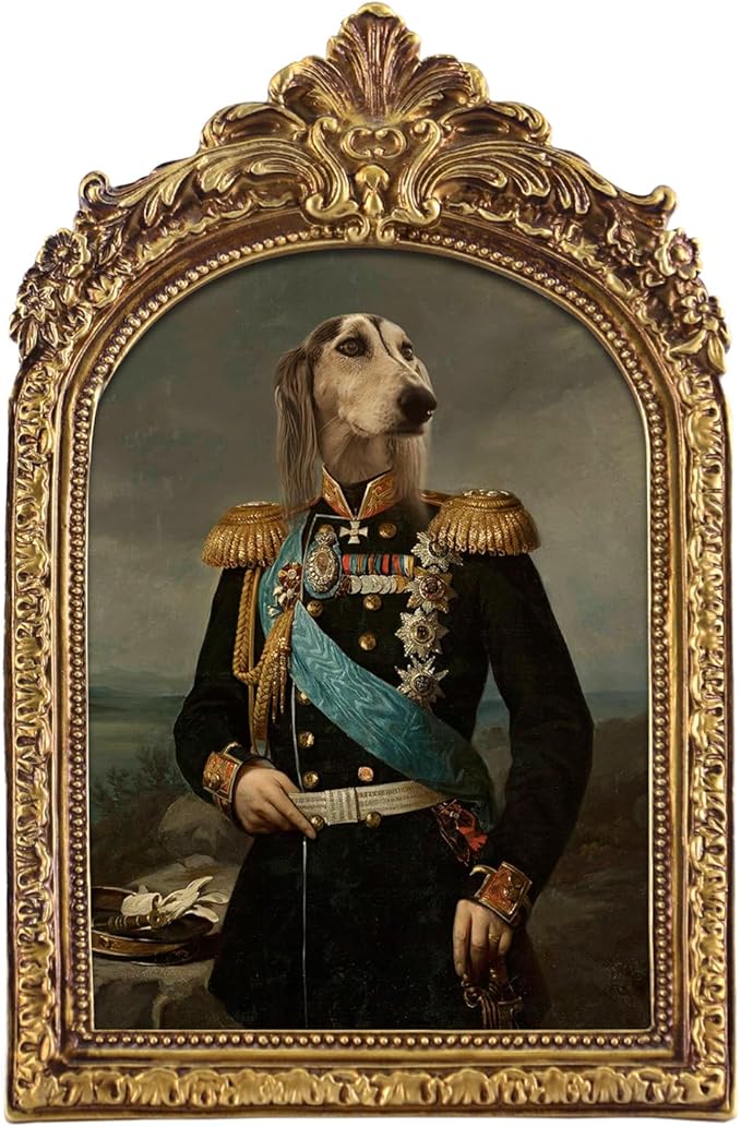 FOLKOR Canvas Wall Art for Pet Shop Home Office, Fun Dog Portrait Art Prints with Vintage Gold Picture Frame, Old Animal Poster Decor for Bedroom Nursery Game Room, 5x7