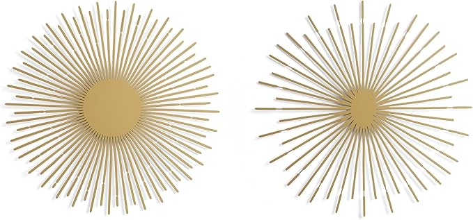 NEODECO Sun Rays-Double Metal Wall Art, Geometric Sun Decor, Metallic colors, Large 3D wall sculpture, model BC, Set of 2 (Gold, Large)