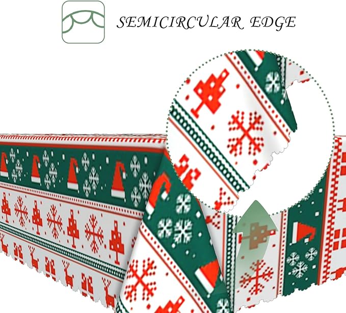 70x140 Inch Xmas Rectangle Tablecloth Reindeer Snowflakes Christmas Element Stripe Table Cloth Washable Durable Table Cover for Kitchen Dining Banquet Ugly Christmas Sweater Party Decor