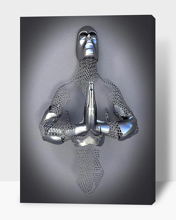 3D Wall Art Decor Artwork - 3D Metal Effect Wall Art Merged Hands for Modern Wall Art, Large Wall Art for Bedroom Dercorations Framed 32”x48”x1Pcs