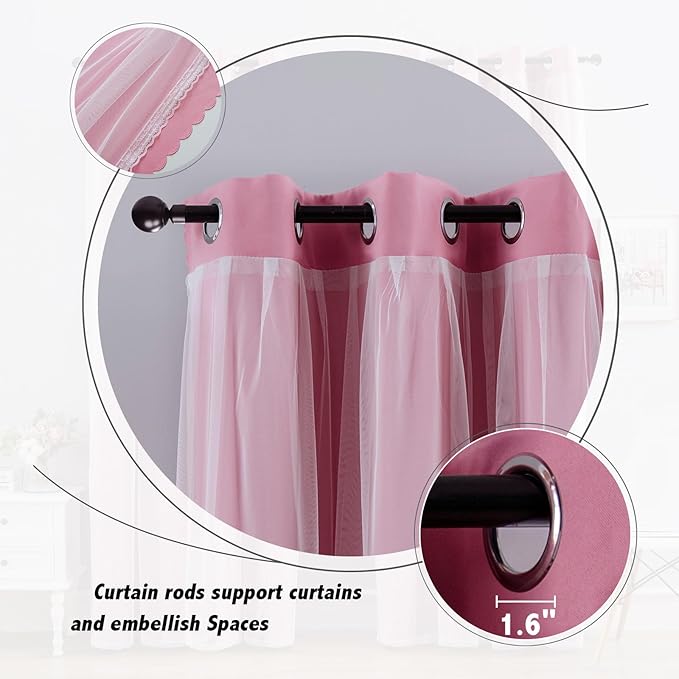 Anytime Home Curtains Blackout and Sheer Layered Solid Window Curtain Panel Pair with Grommet Top, 52Wx84L,Pink