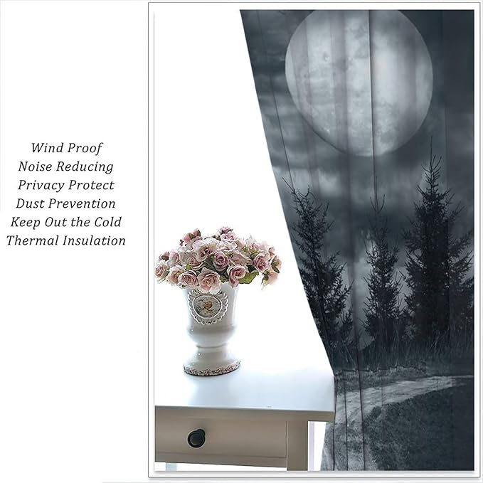 Gothic Horror Forest Blackout Curtains, Terrible Jungle Dark Fantasy Night Mysterious Rustic Tree Gothic Halloween Window Drapes, for Living Room Bedroom 31.5(W)*63(L) 2 Panels