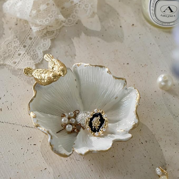 NIKKY HOME Vintage Jewelry Dish Tray, Bird Ring Holder, Small Jewelry Tray Trinket Dish Vanity Tray for Home Decor Christmas Birthday Wedding Gifts