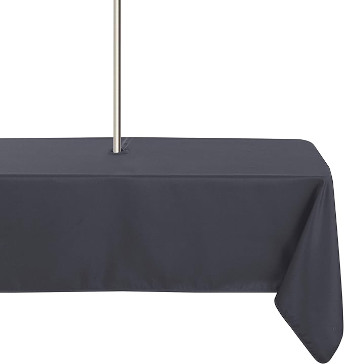 LUSHVIDA Rectangle Outdoor Tablecloth with Umbrella Hole and Zipper, 60x84 Inch Grey, Washable Waterproof Table Cloth Spill Proof Wrinkle Free Table Cover for Patio Spring Summer Picnic BBQS