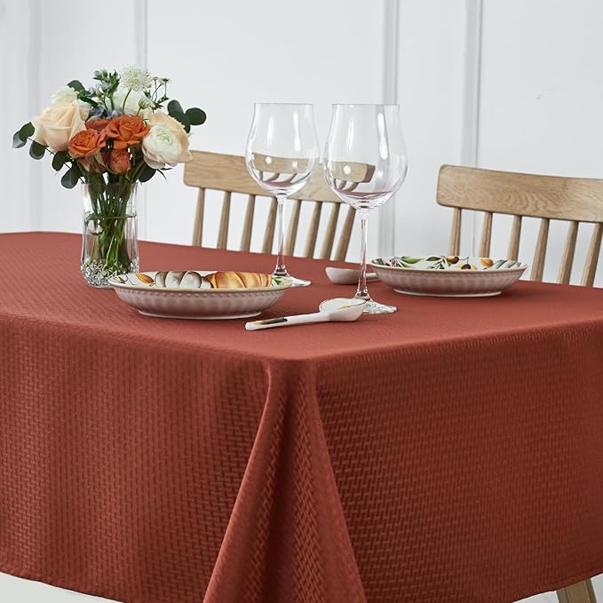 maxmill Weaved Texture Rectangle Tablecloth Wrinkle Free Spill-Proof, Soft Fall Table Cloth for Thanksgiving Parties Harvest Holiday Dinner, Halloween Decoration, 52 x 84 Inch Rustic Brick