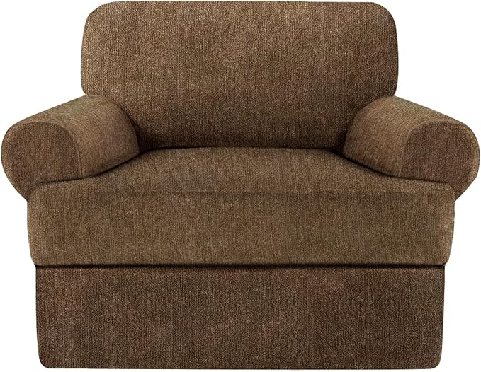 2 Pieces T Cushion Chair Covers with Arms Super Stretch Chair Slipcover for Living Room Pet Dog Universal Slip Cover Anti Slip Armchair Furniture Protector (Chocolate, 1 Cushion)