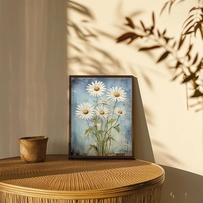 XOCUUI Unframed Wall Art For Bedroom DéCor Farmhouse Floral Canvas Wall Art White Daisy Wall Picture Daisy Canvas Print Neutral Artwork for Home Living Room Bedroom Office 11x14